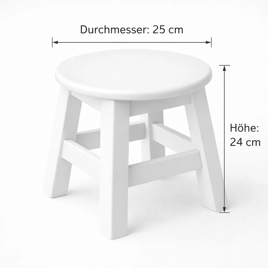 Druline Sgabello in Legno Bianco 24 cm x 25 CM