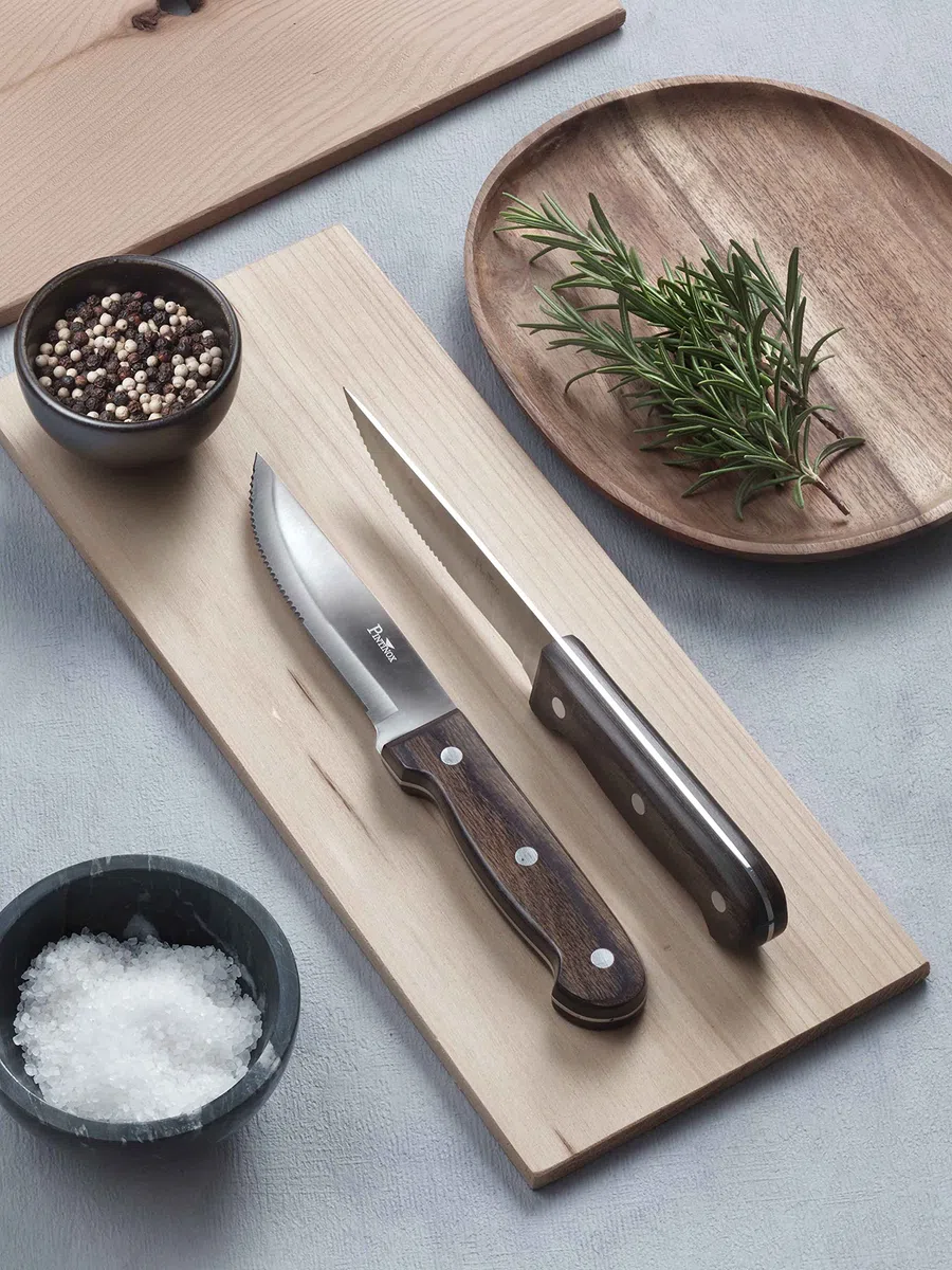PINTINOX Bistecca P.Wood Set 4 Coltelli Big Lama Acciaio Inox Manico Pakka Wood