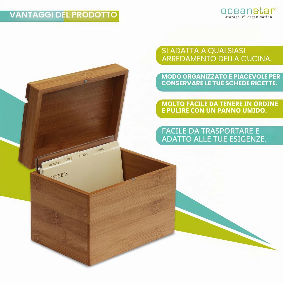Oceanstar Bamboo Recipe Box with Divider, Natural by Oceanstar