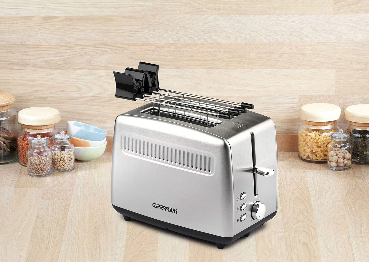 G3 Ferrari G10064 Tramezzo Tostapane, 850 W, Pinze Inox, 3 modalità di cottura, Timer con 6 livelli di cottura, Ampie fessure per toast farciti, Corpo acciaio Inox