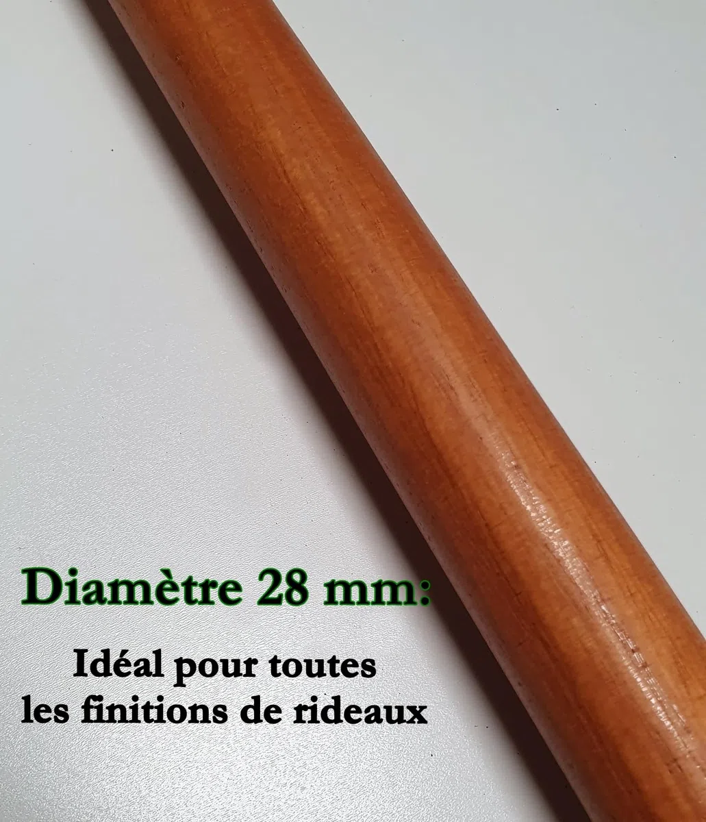 MadeInNature Bastone per tende in legno, diametro 28 mm, kit asta per tende completo con punte e staffe, lunghezza e colori a scelta (ciliegio, punta tappo, lunghezza 1,40 m)