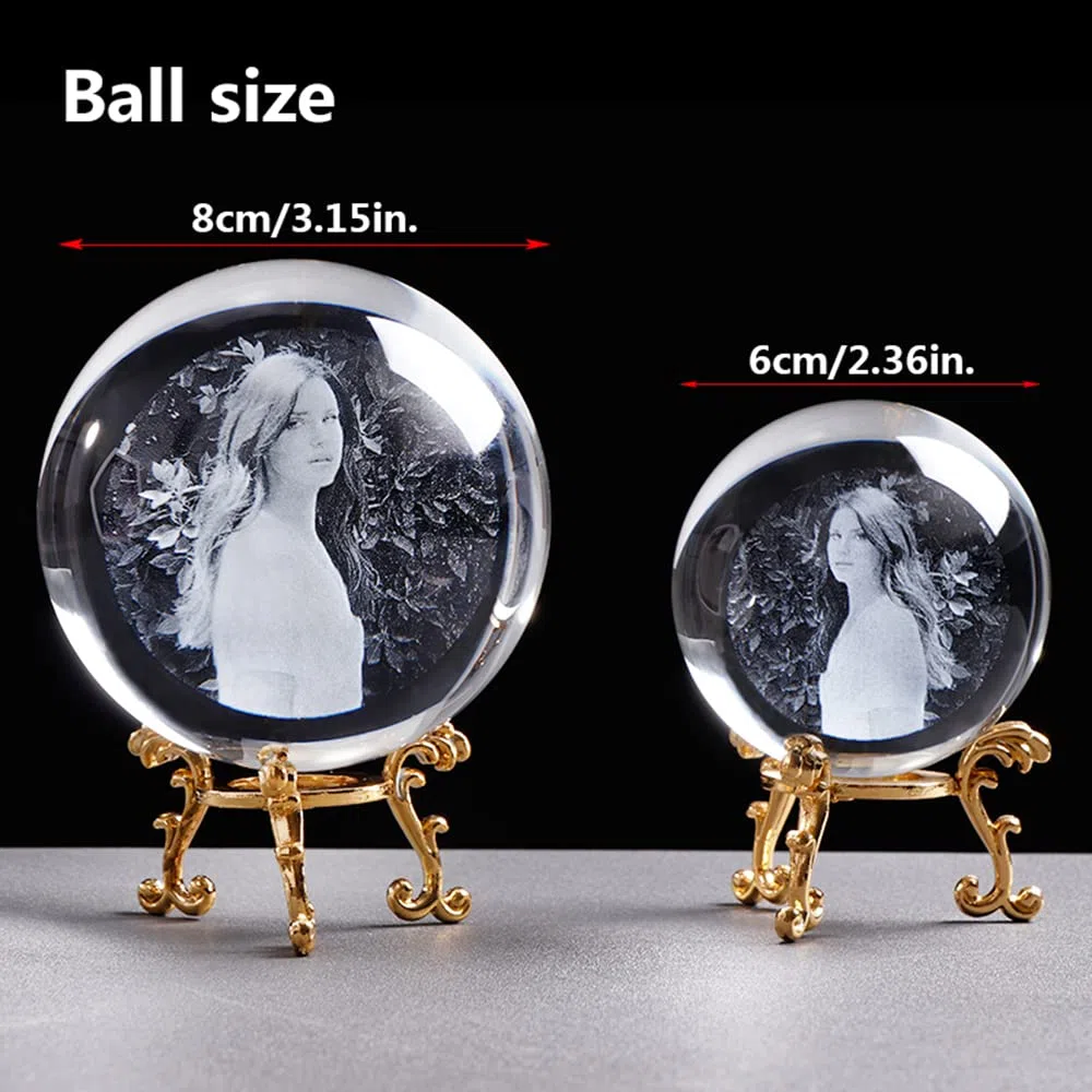 Sfera di cristallo personalizzata con incisione laser, foto di cristallo personalizzata, sfera decorativa per la casa (8 cm)