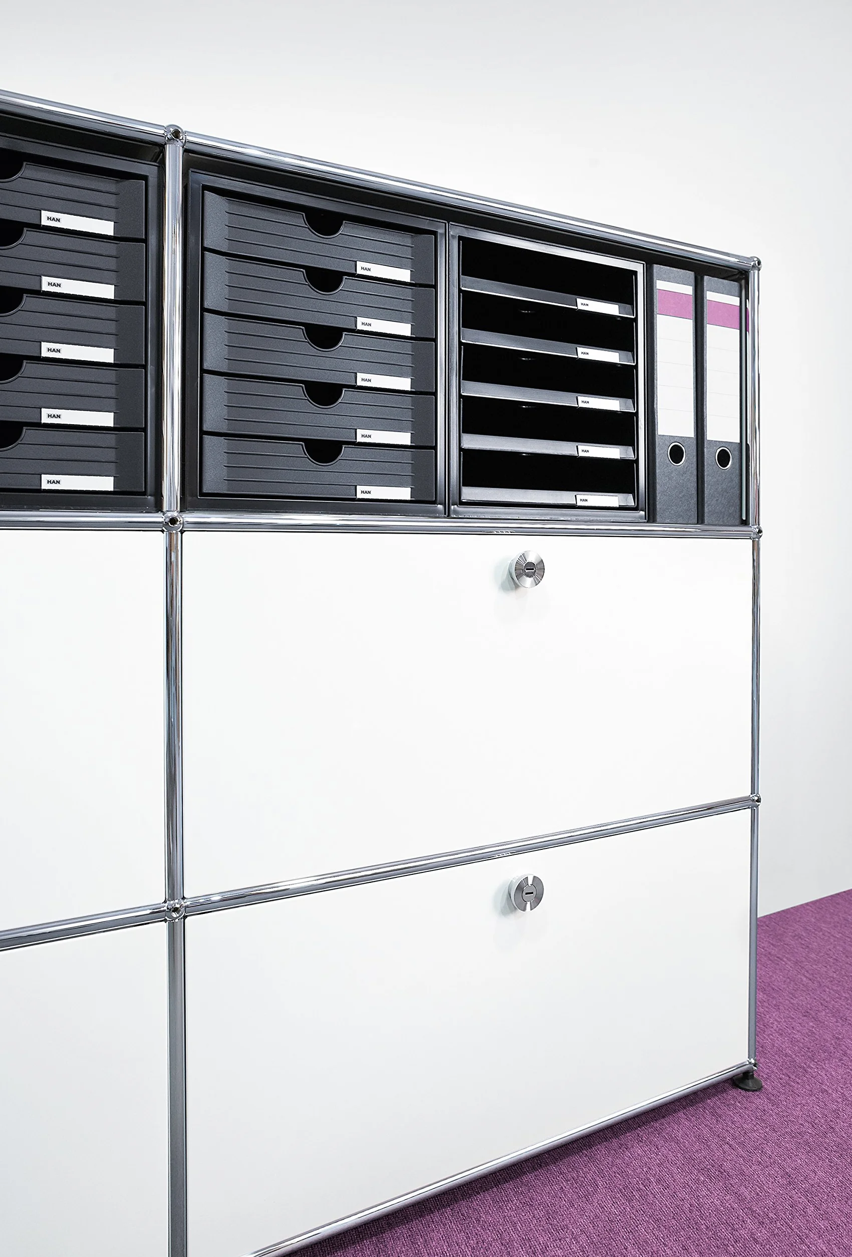 Cassettiera portadocumenti HAN SET-ARMADIO – design accattivante per documenti fino al formato C4, 5 cassetti aperti, grigio chiaro, 1401-11