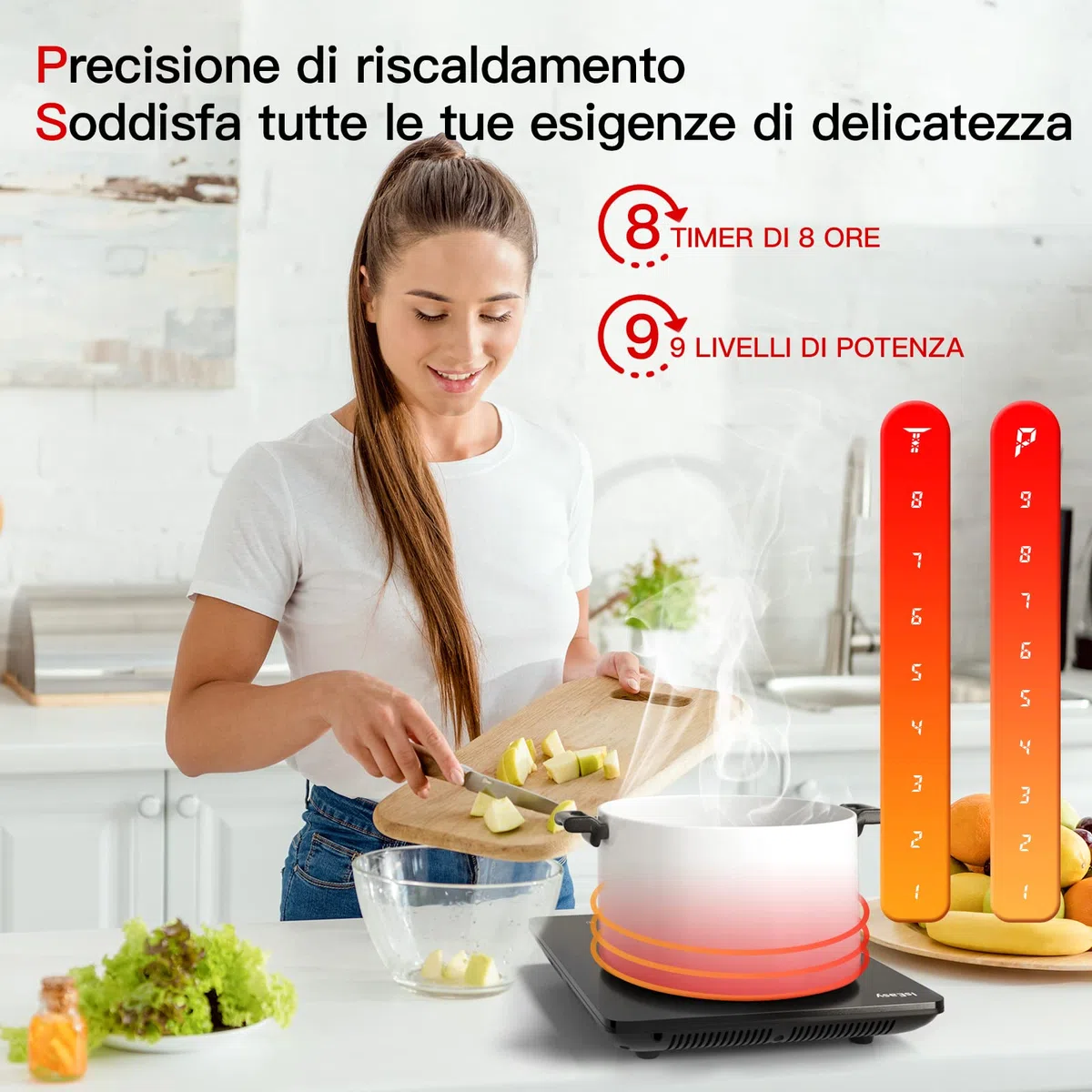 Piastra ad induzione, design portatile ultrasottile, controllo touch sensor e blocco di sicurezza, 2100W
