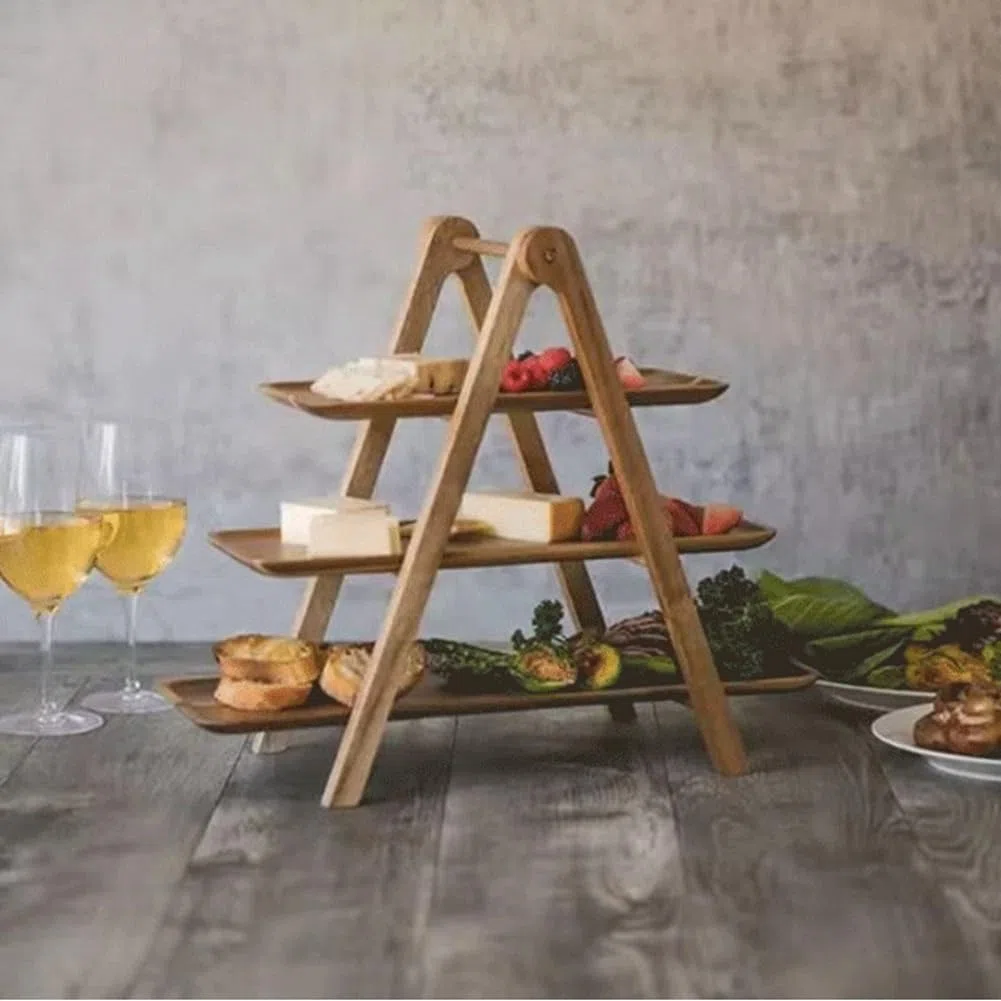 Vassoio per servire a 3 livelli, vassoio a gradini in legno, decorazione per torte, vassoio a gradini, piatti e vassoi per servire feste