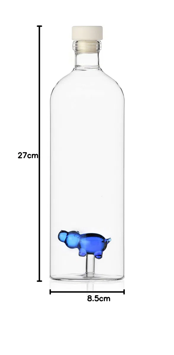 Ichendorf Milano Bottiglia con Ippopotamo, Collezione Animal Farm, 115 cl, Vetro Borosilicato, Fatto a Mano