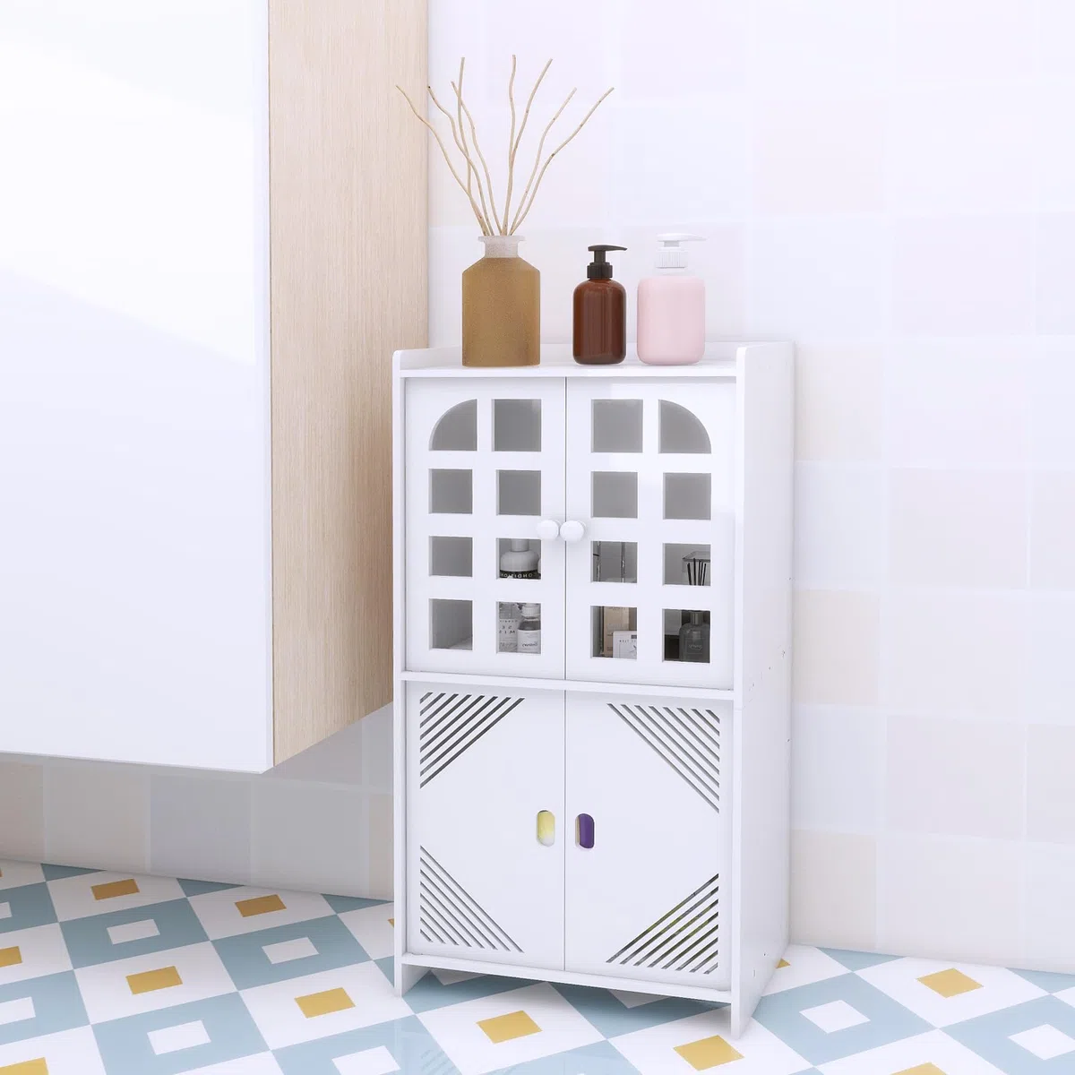 LANTUS - Mobiletto portaoggetti per bagno, armadietto, mensola regolabile, piedi resistenti all’acqua, per piccoli spazi, piccola cabina armadio per bagno, soggiorno, 30 x 22 x 75 cm (L) Bianco