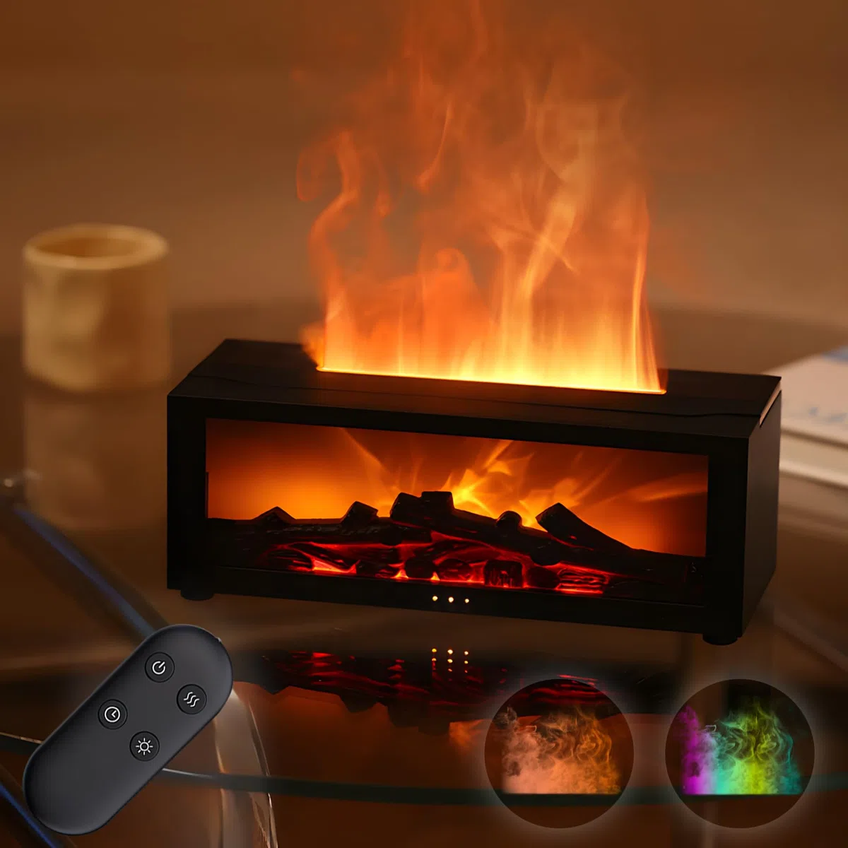QKTYB Diffusore Di Oli Essenziali, 7 Fiamme Colorate Per Camino Diffusore Profumo Ambiente, 3 Timer Spegnimento Senza Acqua Diffusori Ambiente Elettrico Con Telecomando Per Stanza Ufficio