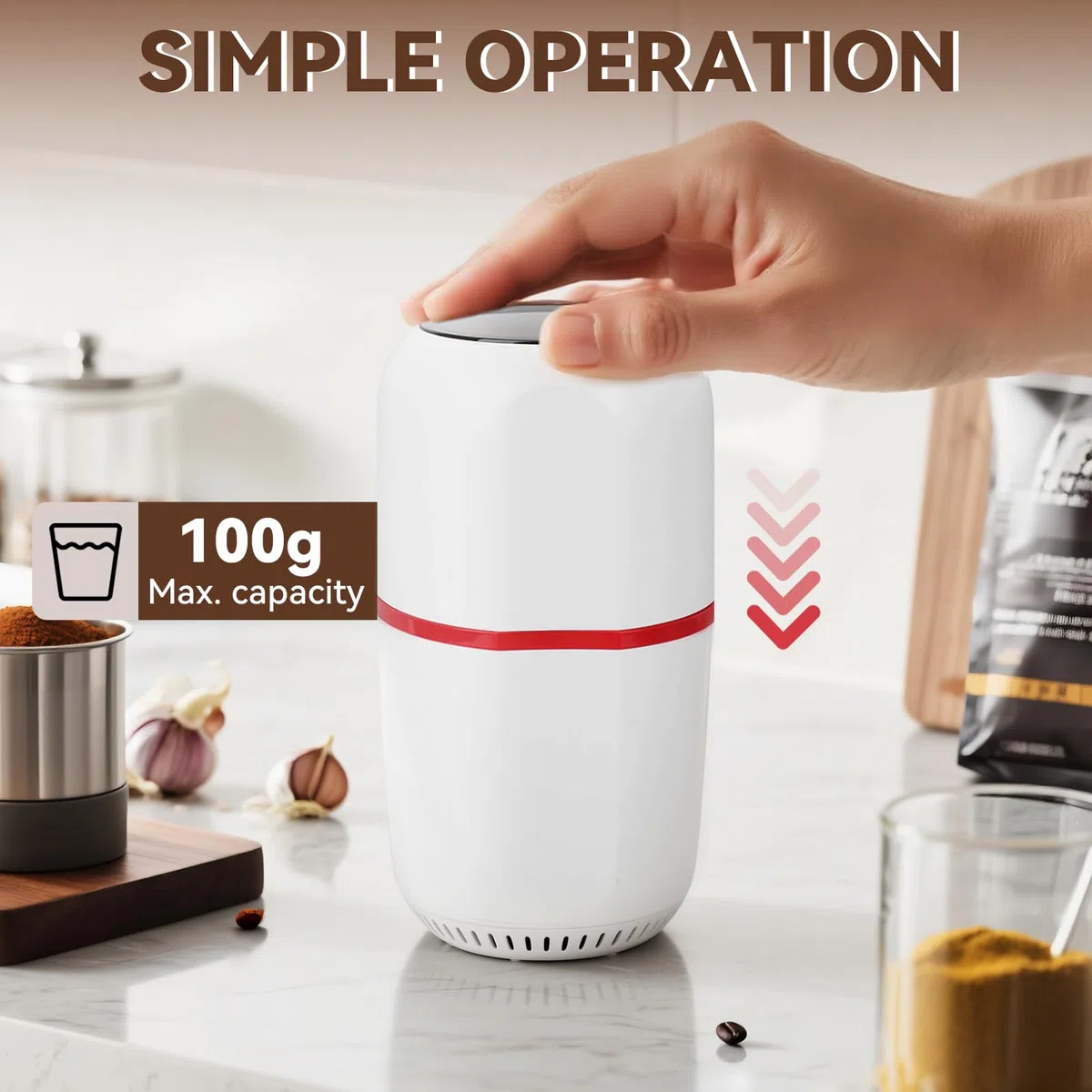 Mulino elettrico, Polvere elettrica per pillole, Piccola polvere fine in acciaio inox per uso domestico, Polverizzatore elettronico bianco(EU)