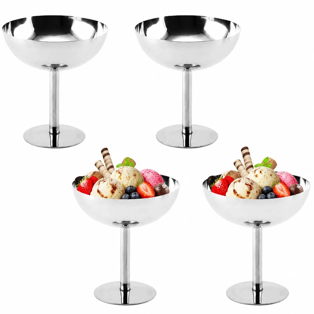 4 Pezzi Coppe Gelato Acciaio Inox 240 ml Coppette Gelato con Piede Tazza Coppe Dessert in Acciaio Inossidabile Ciotole da Dessert per Budino Yogurt Frutta Insalata (10 x 11 cm)