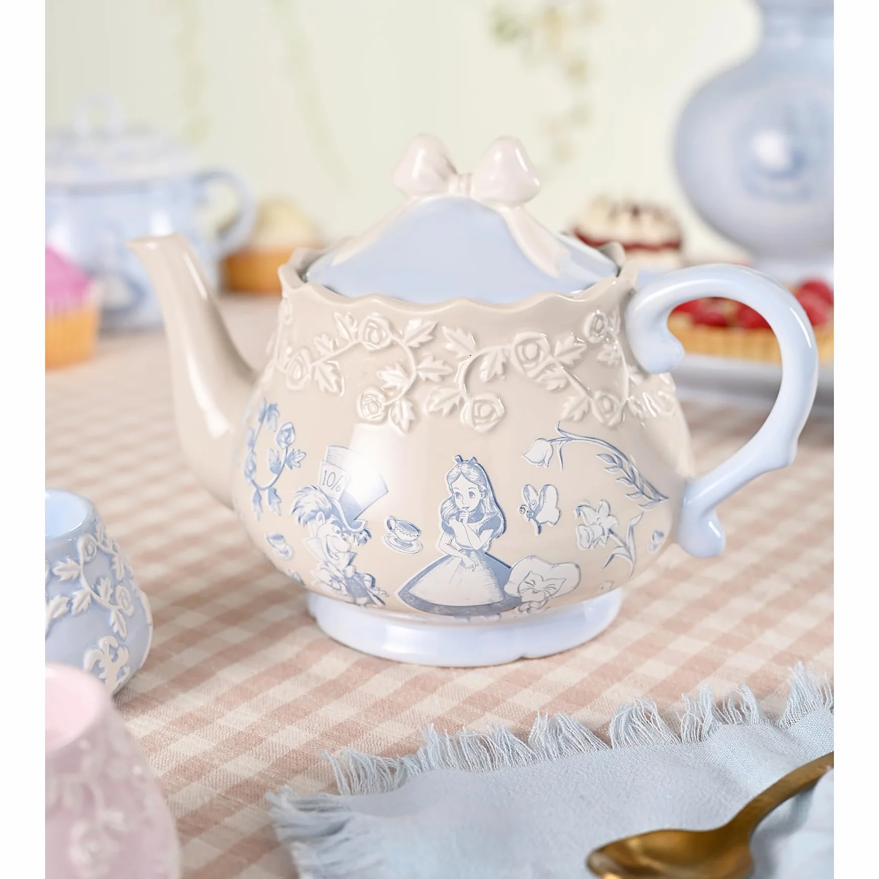 Disney - Alice nel paese delle meraviglie, teiera in ceramica motivo Alice, Cappellaio matto e rose, decorazione per feste in giardino, ospitare, servire e cenare. Altezza: