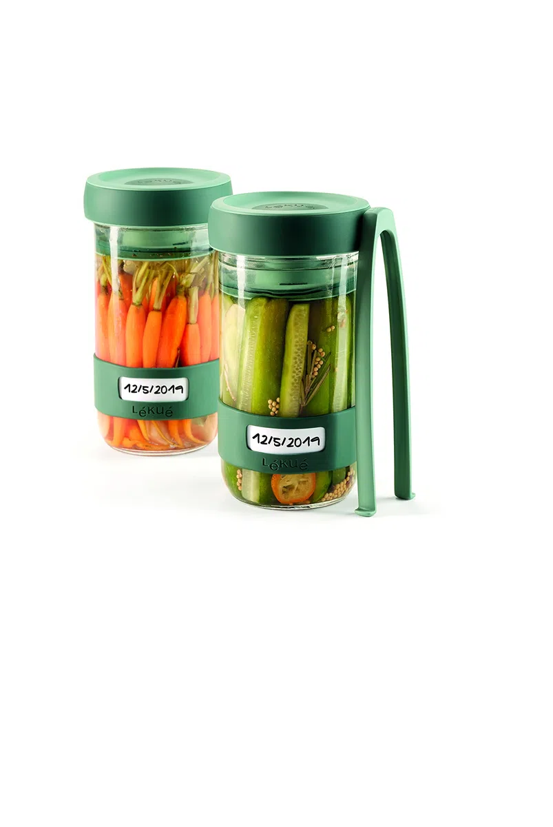 Lékué Kit di attrezzi per la preparazione di sottaceti fatti in casa con contenitore, Verde, Singolo, 700 ml