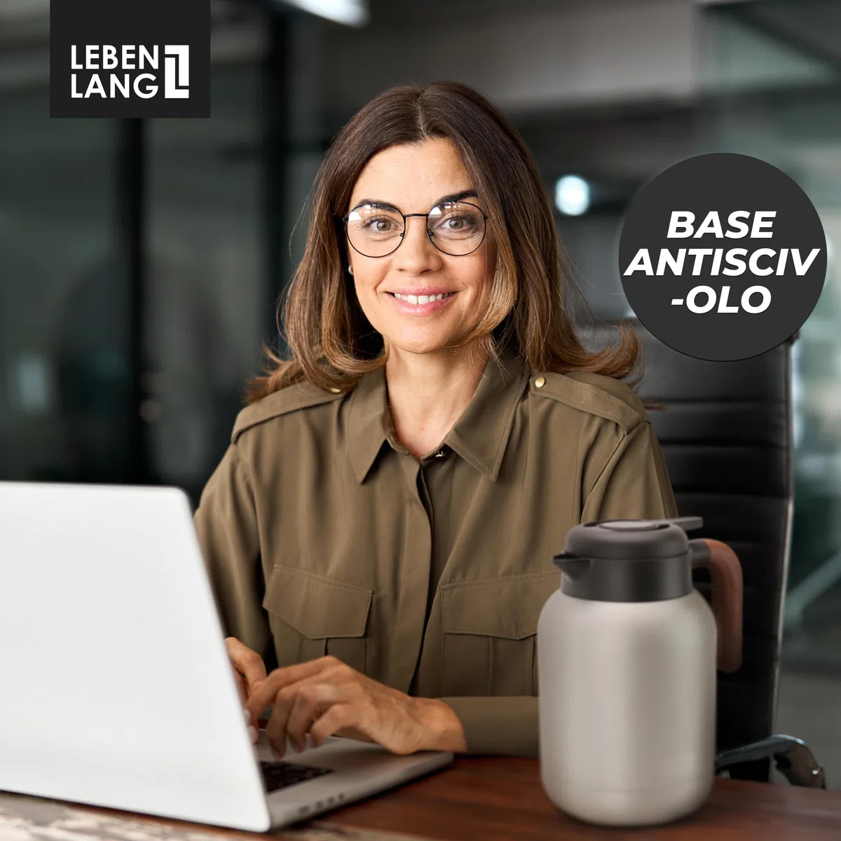 LEBENLANG Thermos caffe 1,5 litri Grigio - Rivestimento ceramico & senza BPA I 24 ore al caldo & Incl. filtro da tè I Termos caffè Caraffa termica Termus per te caldo grande Teiera