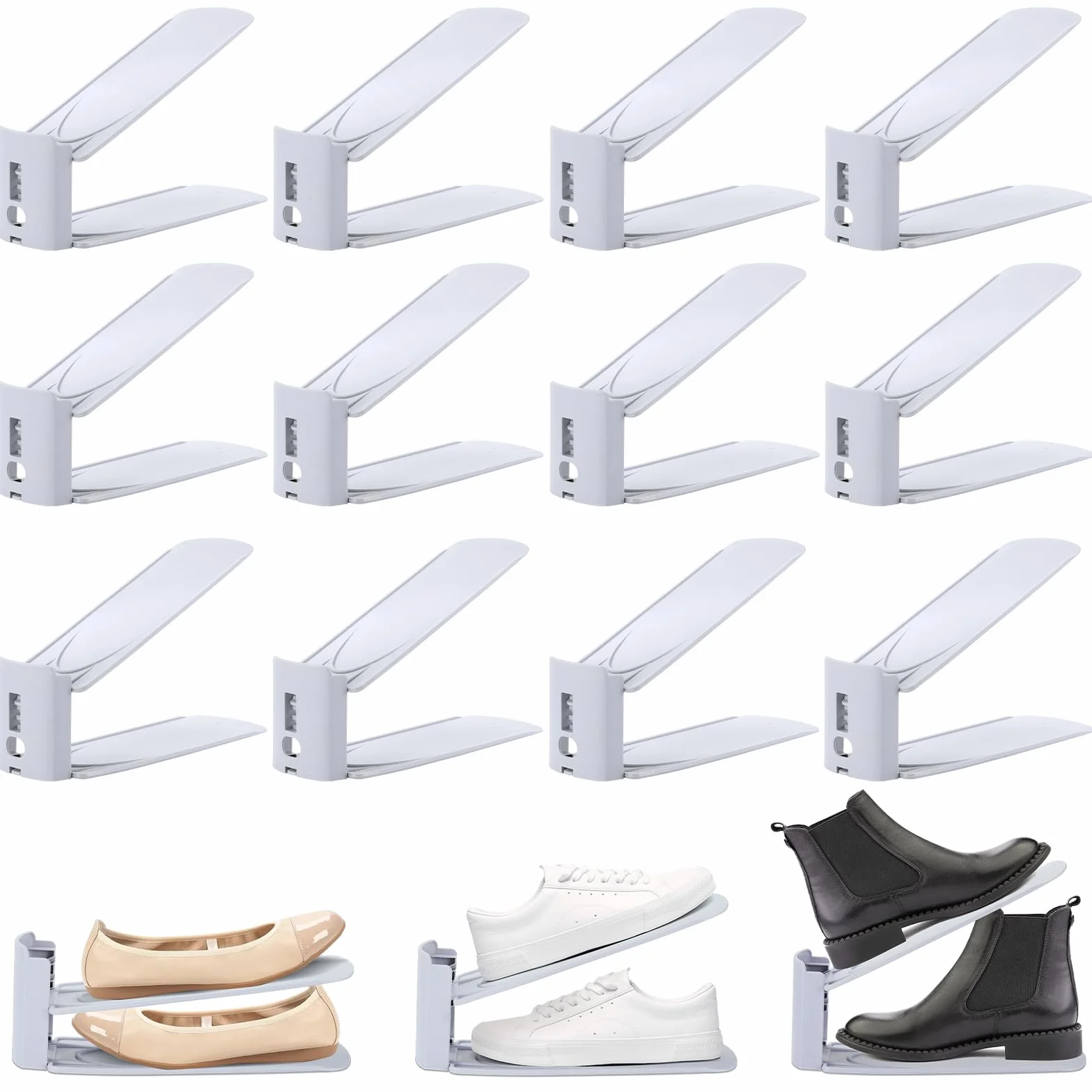 Starvortex 12 Pezzi Portascarpe Regolabili, Organizzatore Scarpe, Supporto Scarpe Antiscivolo Salvaspazio, Porta Scarpe per Armadio Tacchi Alti Ciabatte Scarpe Sportive, Scarpiera o Espositore