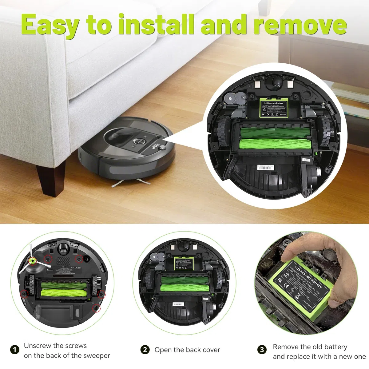 Batteria di ricambio da 5000mAh 14,4V per Roomba i7, ASUNCELL per iRobot Roomba e i Serie i7/i7+ i4/i4+ i3/i3+ e5 e6 i7158 i7550 i755020 7150 750 agli ioni di litio