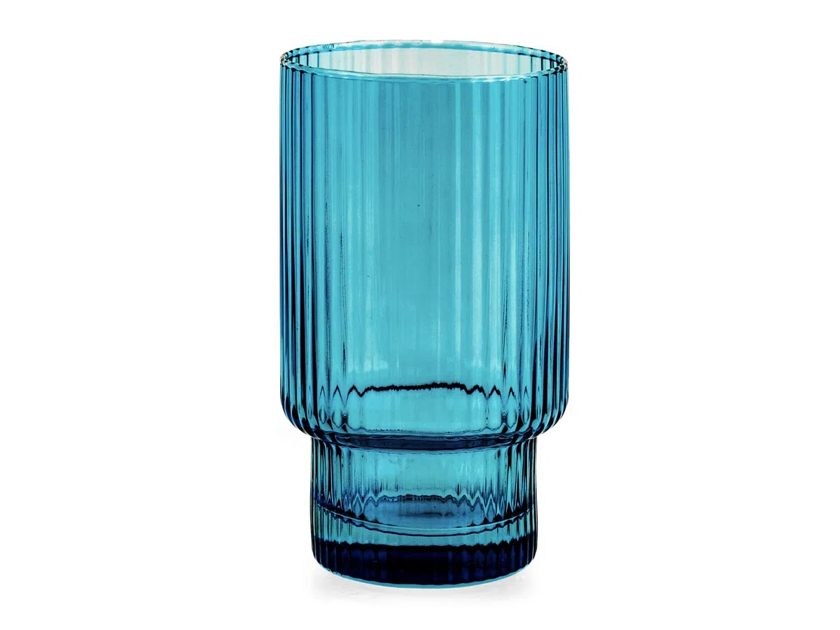 H&H, Set di 6 Bicchieri Bliss in Vetro Rigato Blu da 45 cl - Eleganti, Pratici e Lavabili in Lavastoviglie