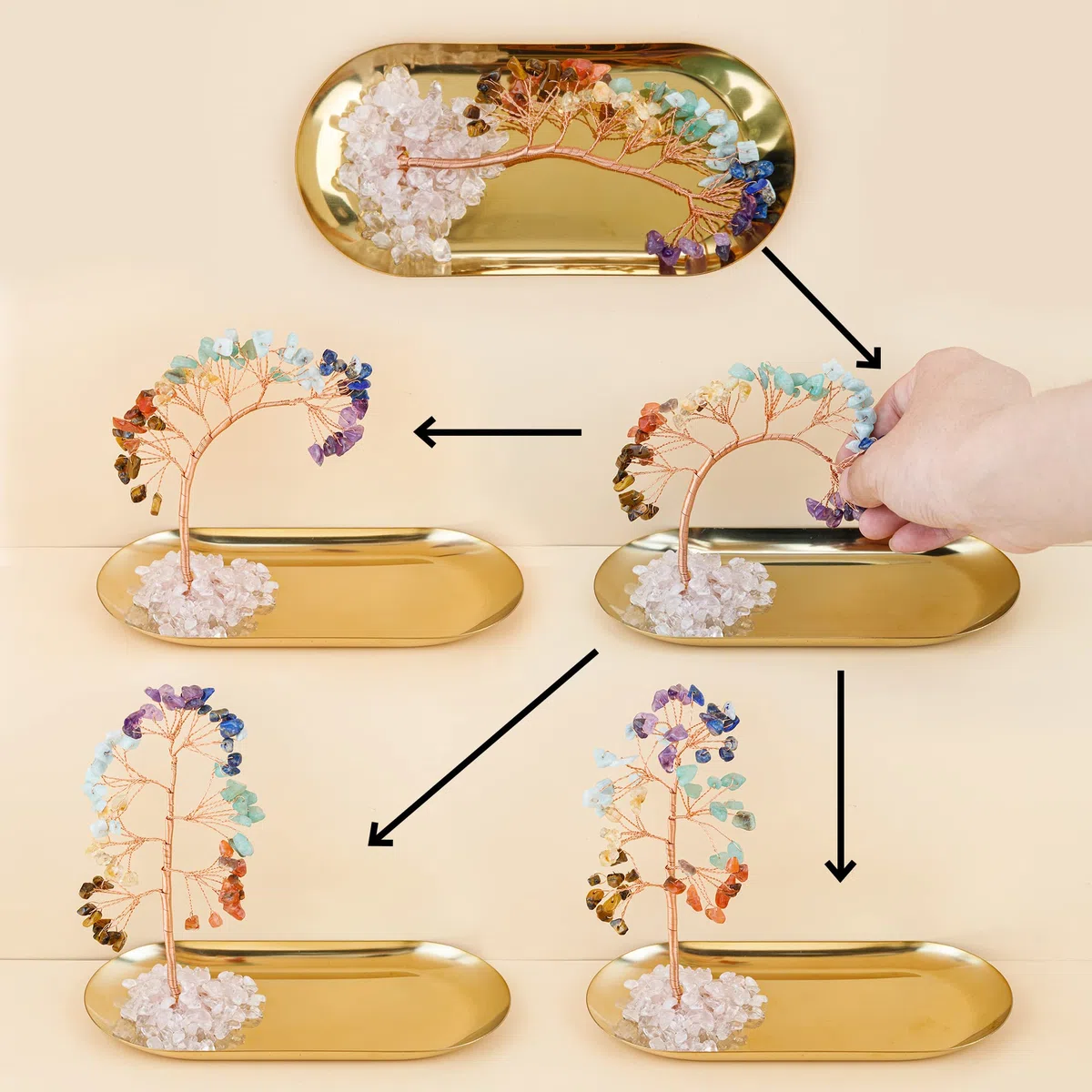 ZenBless 7 Chakra Healing Crystal Tree Incense Holder Palo Santo Holder Sage Burner Brass Ash Catcher for Incense Sticks/Coil Incense/Incense Cones Yoga Meditation Zen Spiritual Room Home Decoration