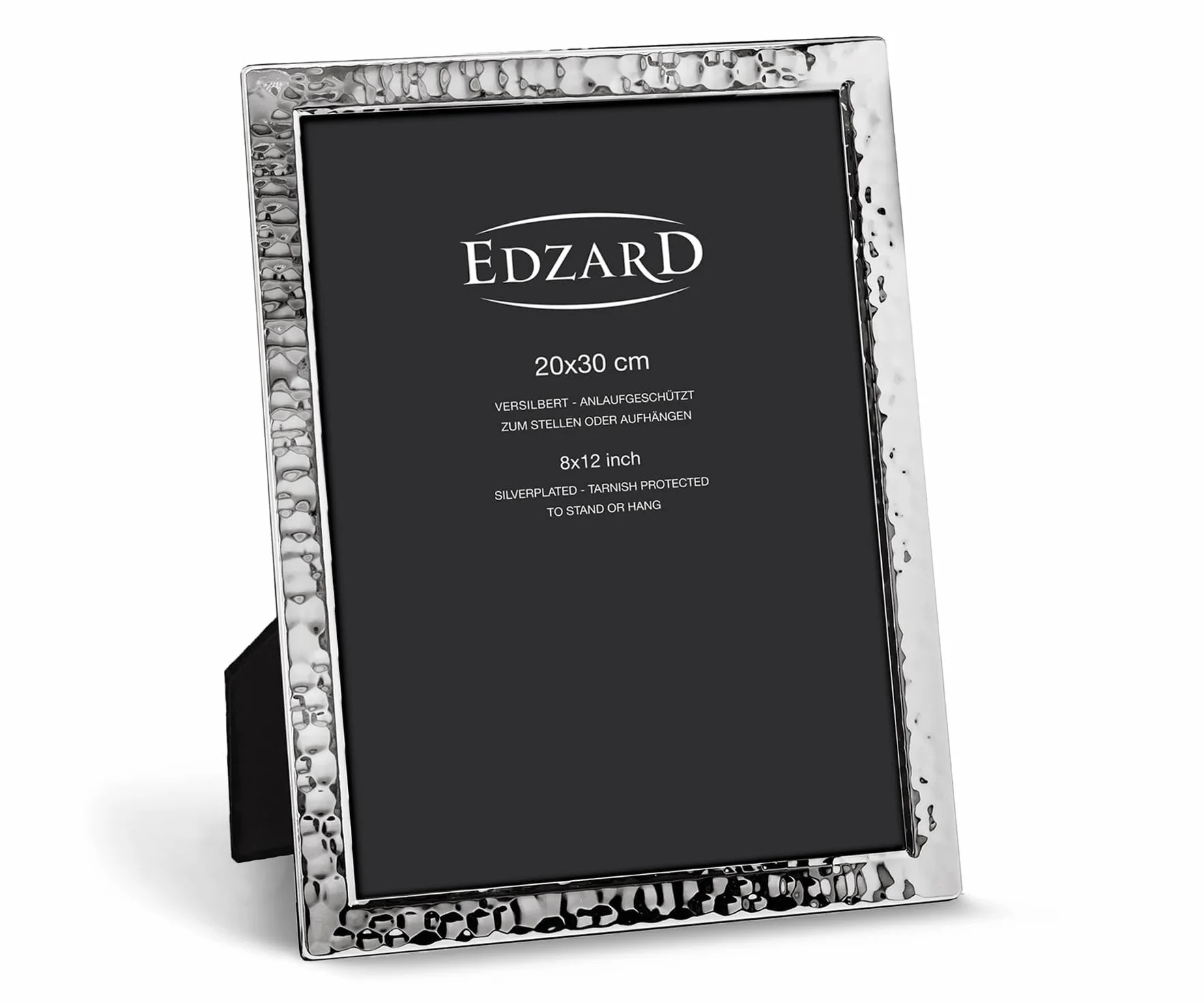 Edzard Cornice Pavia per foto DIN A4 (21 x 29,7 cm), argentata, antiossidante, retro in velluto, con 2 ganci - Portafoto da appoggiare o appendere