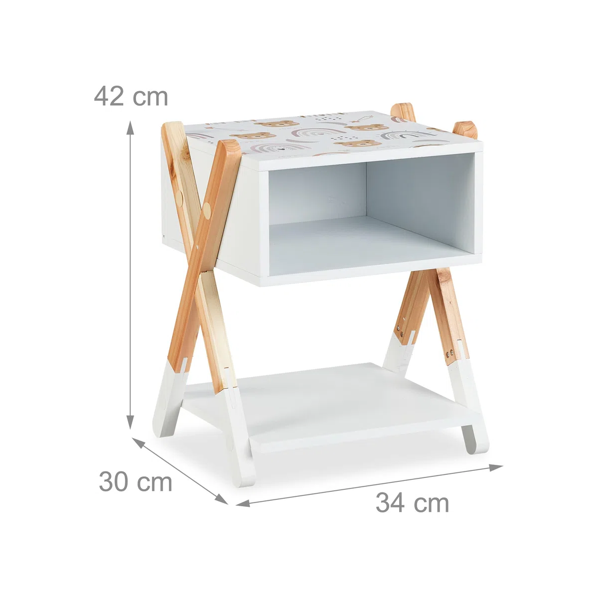 Relaxdays Comodino da Letto per Bambini, Tavolino con Scomparto Giochi Cameretta, 42x34x30 cm, Legno e MDF, Multicolore