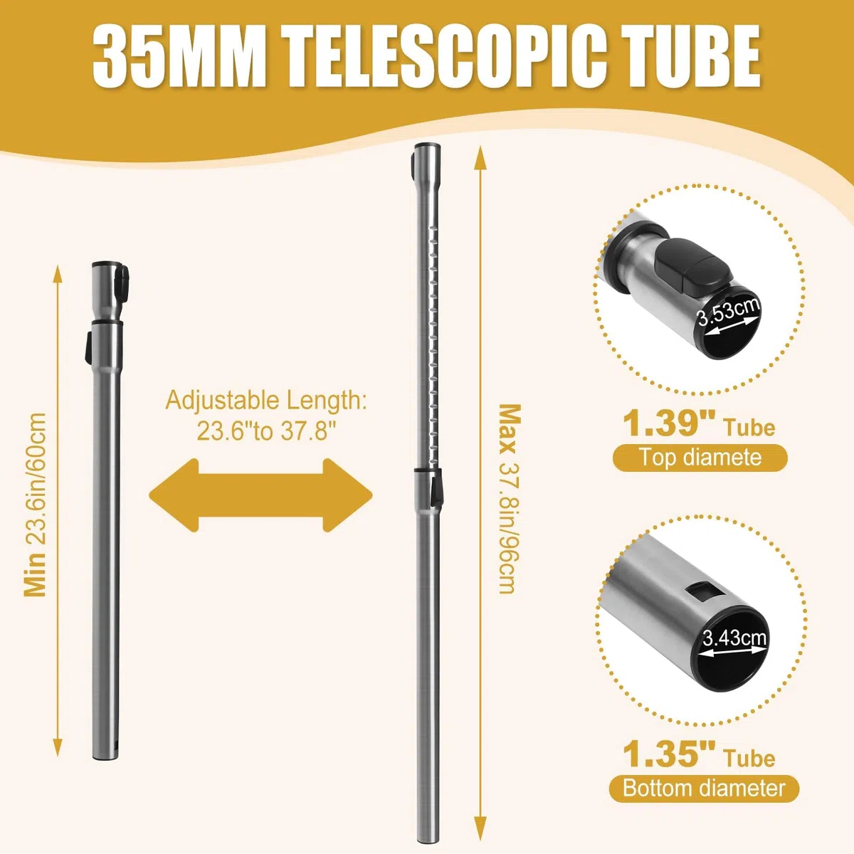 Tubo Telescopico Aspirapolvere 35 mm Compatibile con Miele C2 C3 S2 S4 S5 S6 S8 S8340, Regolabile 60-96 cm, Ricambio Universale tra Impugnatura e Spazzola Pavimento