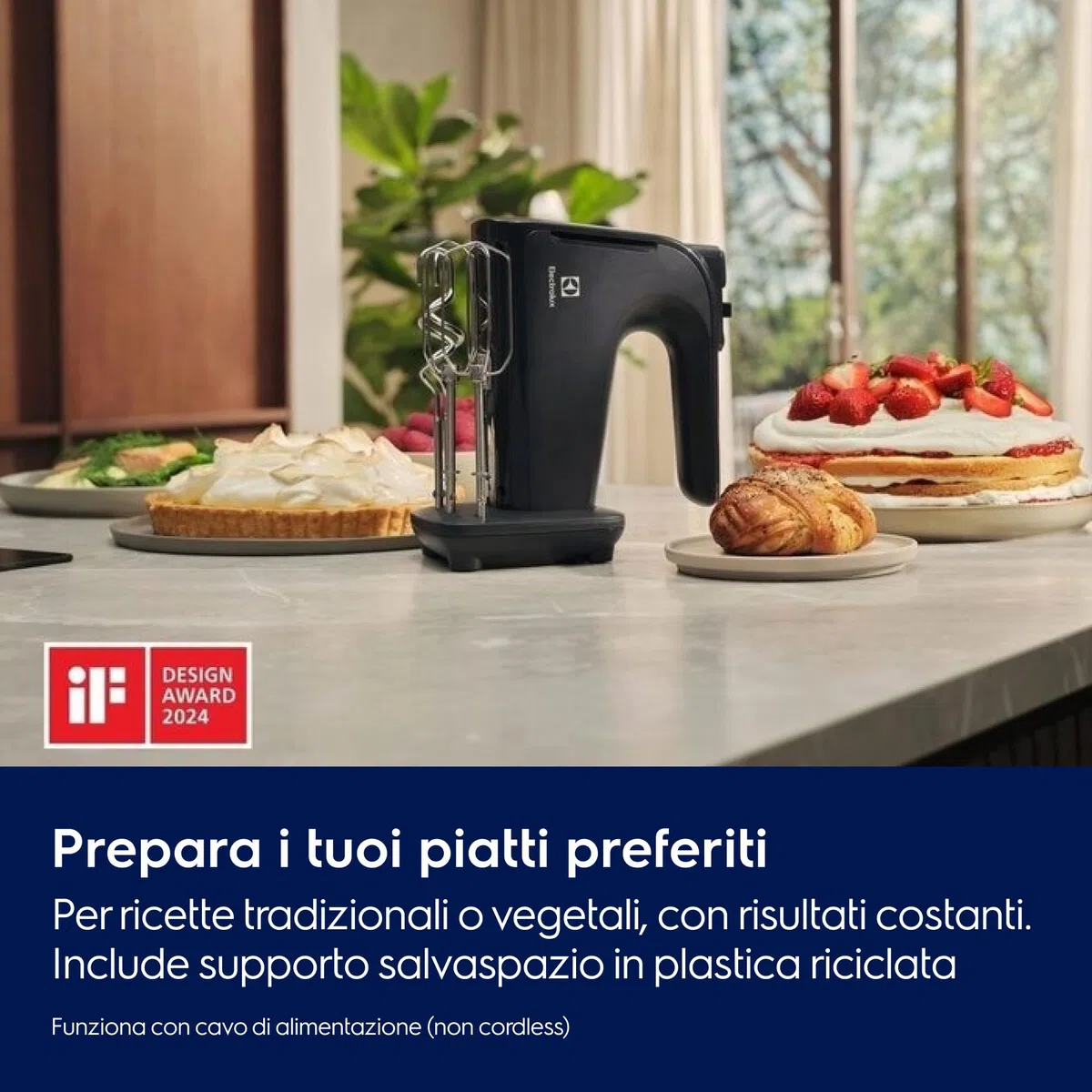 Electrolux EHM4B Sbattitore Elettrico Serie 300, 500W, 5 Velocità + Turbo, Fruste E Ganci Impasto Inclusi, Design Ergonomico, Parti Lavabili In Lavastoviglie, Grigio