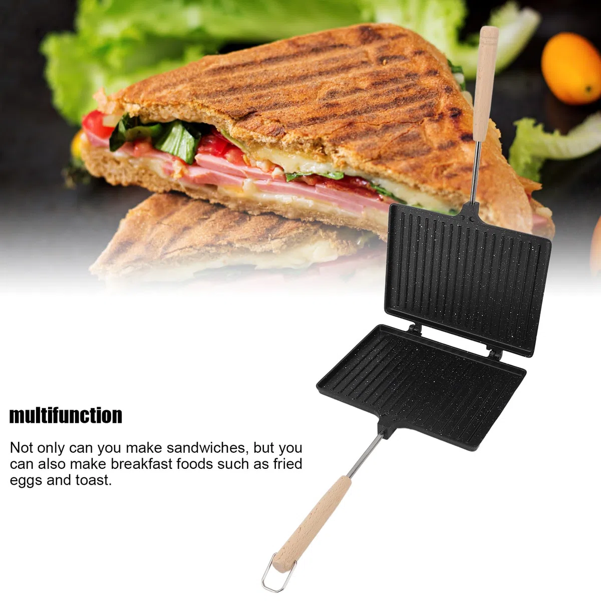 Panini Press Sandwich Maker, Tostapane a Gas a Doppia Faccia Antiaderente, Tostapane a Mano da Campeggio in Alluminio, Griglia per Pressa per Panini per Toast, Waffle, Colazione