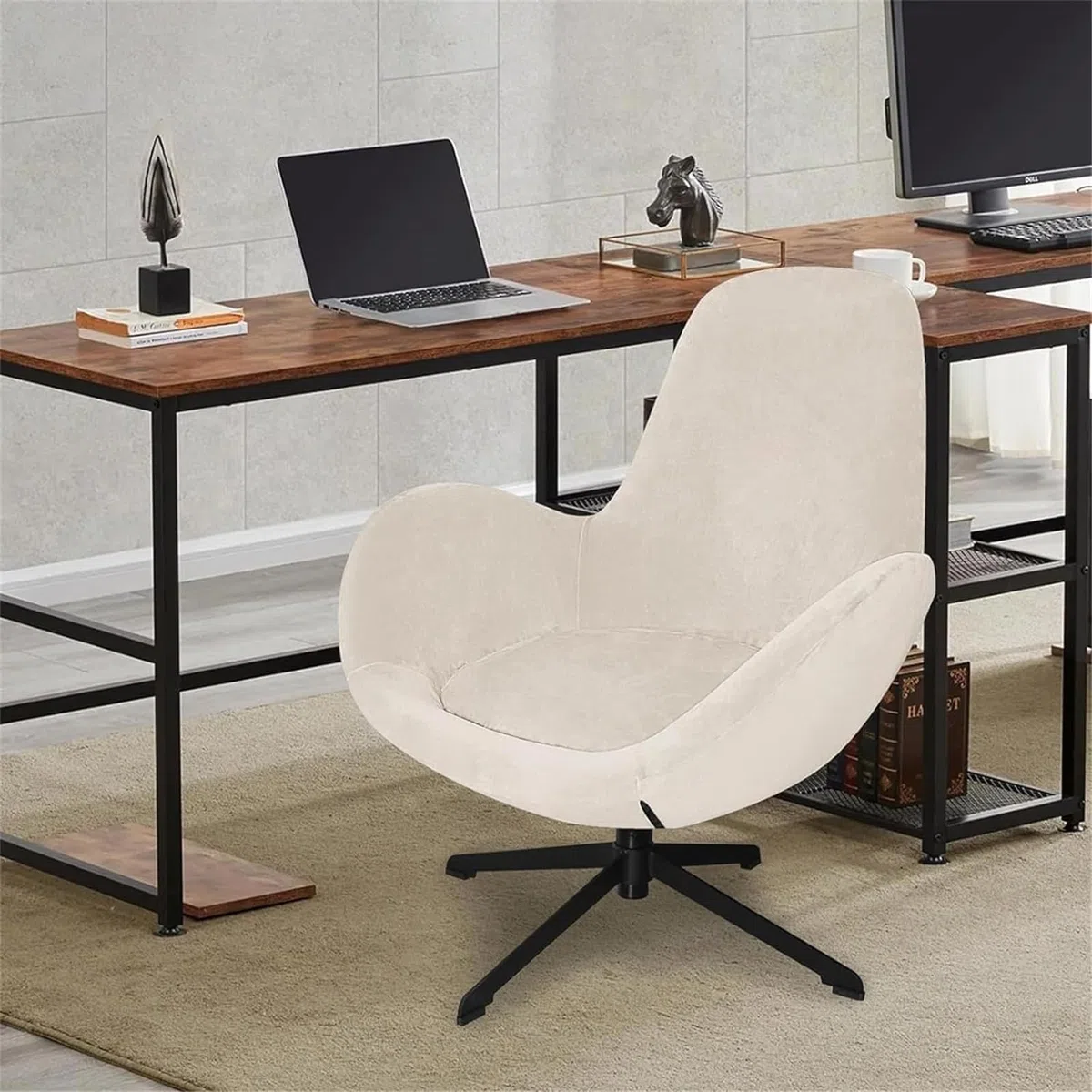 Fodera per Poltrona Girevole in Guscio d'uovo, Moderna Copertura Protettiva per Poltrona Lounge con Schienale Medio Curvo, Copertura Sedia Ufficio/Cucina con Braccioli (Beige)