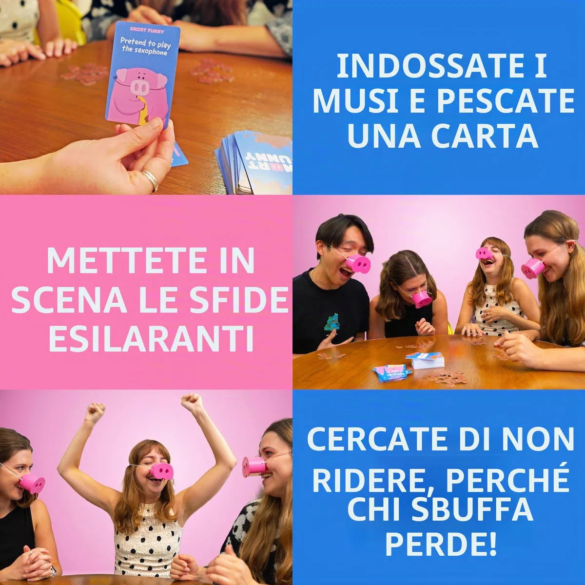 Snort Divertente – Il Fantastico Gioco di Partito in cui Ridi Perdi, Giochi di Famiglia per Bambini e Adulti con 150 Carte Sfida, 5 Nasi di Maiale & Gettoni di Fango, Giochi Divertenti per Amici e