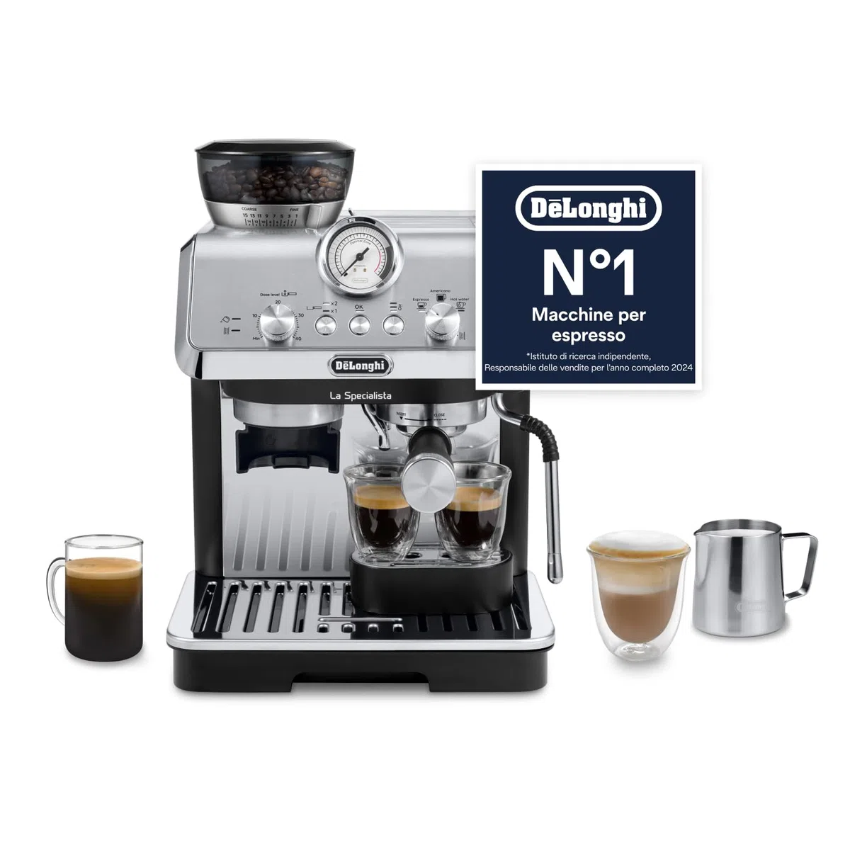 De'Longhi LA SPECIALISTA ARTE EC9155.MB Macchina da caffè Manuale, 3 Ricette Preimpostate, Controllo Attivo della Temperatura, 8 Livelli di Macinazione, Lancia MyLatte Art, incluso KIT BARISTA, Nera
