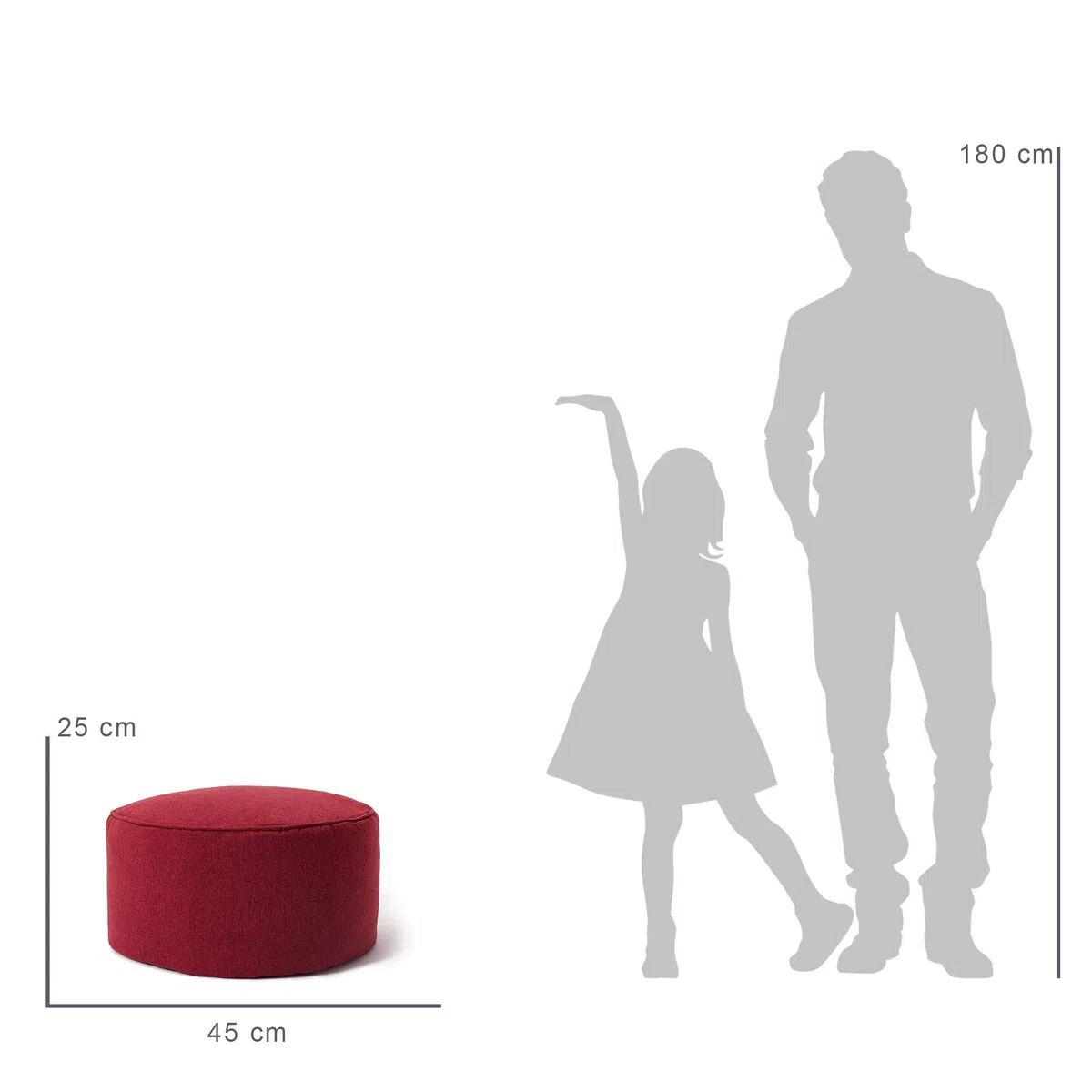Lumaland Pouf Comfort Line a cuscino -Pouf - 25 x 45 cm - Pouf poggiapiedi Interno ed Esterno per Giardino, Salotto, Balcone - Elegante e Morbido Outdoor & Indoor - Rosso