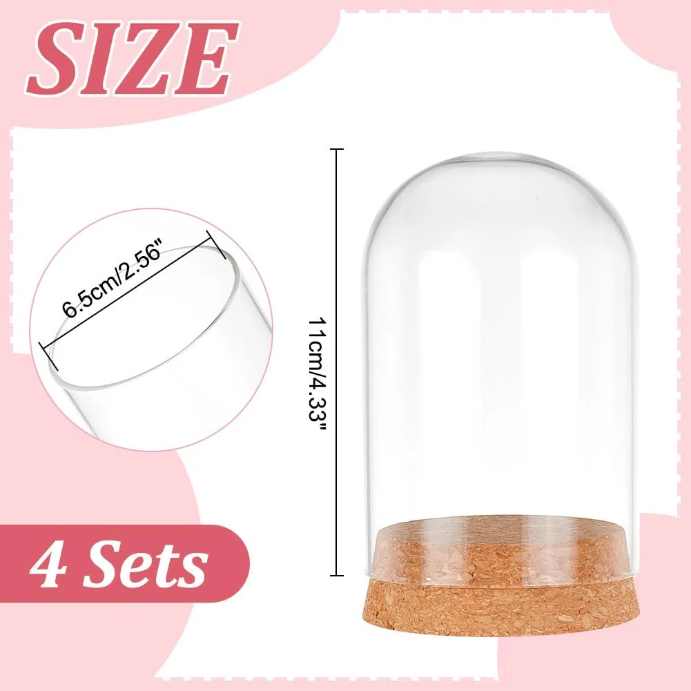 PH PandaHall 4pz Campana di Cloche Campana di Vetro Copertura A Cupola Display Cupola con Base In Sughero Bottiglie di Vetro Cupola Barattoli Decorativi per Conservazione di Fiori Decorazione 6.5x11cm