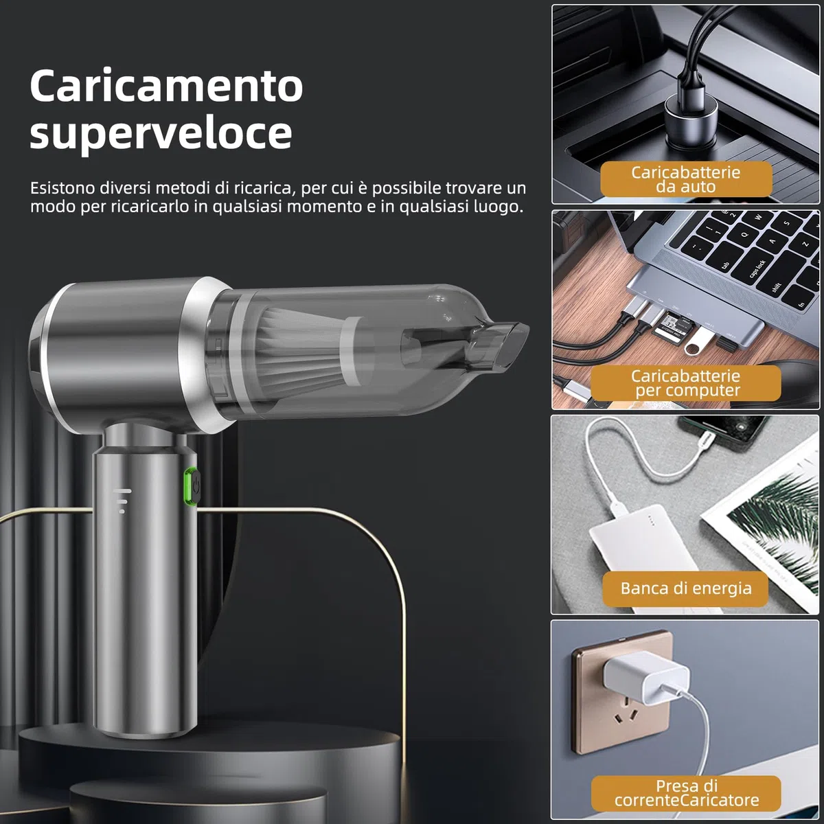 Aspirabriciole Senza Fili, 26000Pa Aspirapolvere Auto Portatile, Aspiratore e Soffiatore con Motore Brushless, Mini Aspirapolvere Potente per Auto Casa Ufficio Peli di Domestici