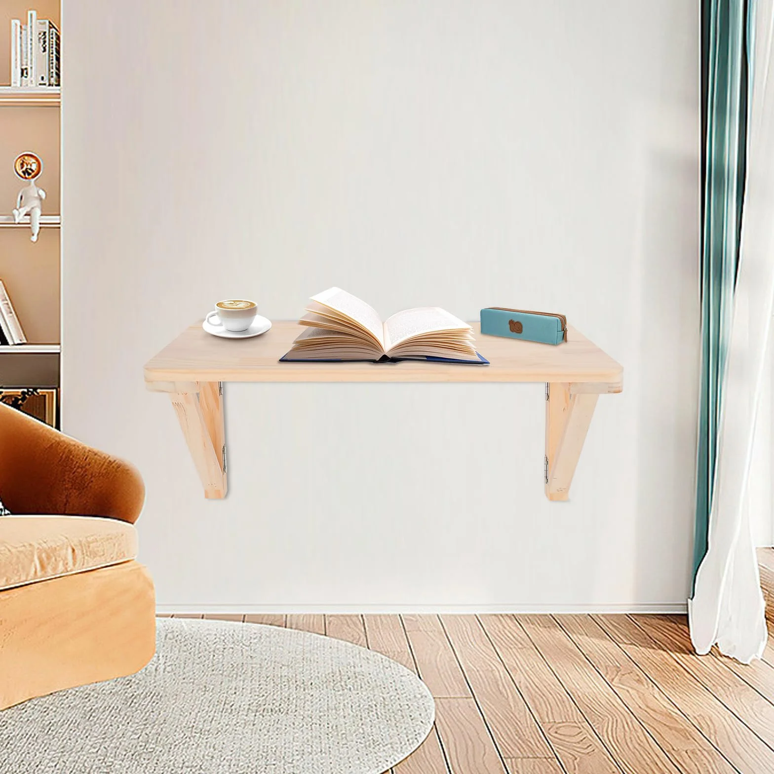 Tavolo pieghevole da parete, in legno di pino – 60 x 40 cm, pieghevole e salvaspazio, per home office/cucina/balcone, con accessori di montaggio (60 x 40 cm)