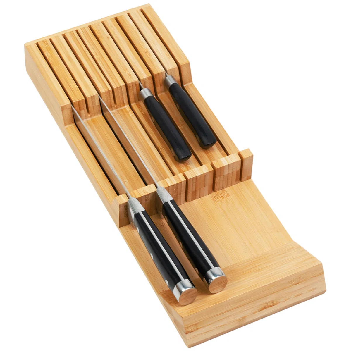 Utoplike Portacoltelli in bambù per cassetti e coltelli, per cucina, con manico grande, adatto per 9 coltelli (non inclusi)