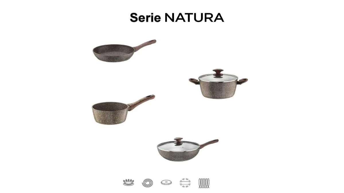 PINTINOX Natura Padella per Crepes, Crepiera Antiaderente Effetto Pietra, Adatta all'induzione, con Manico Effetto Legno, Diametro 25 cm