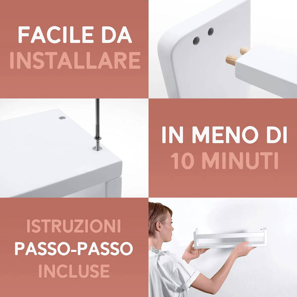 NATURE SUPPLIES Set 3 Mensole da Parete in Legno Massello Bianco - Camera Bambini - Ideali per Libri e Giocattoli
