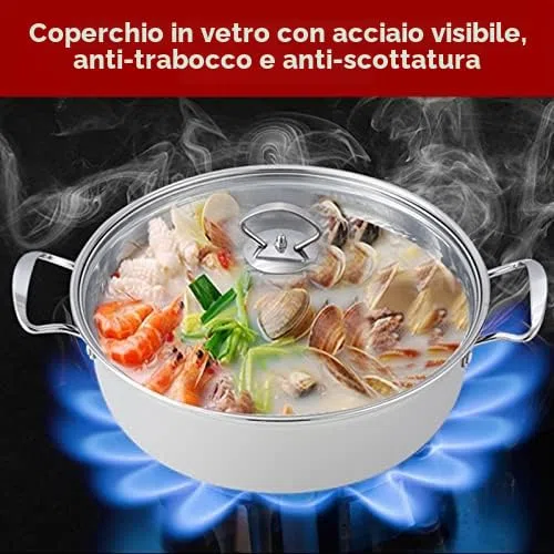 Pentola Cottura a Vapore, Padella Doppia Zuppa di Vapore a Doppio Fornello con Coperchio, Pentola Cottura a Vapore Acciaio Inox Pentola a Vapore per Utensili da