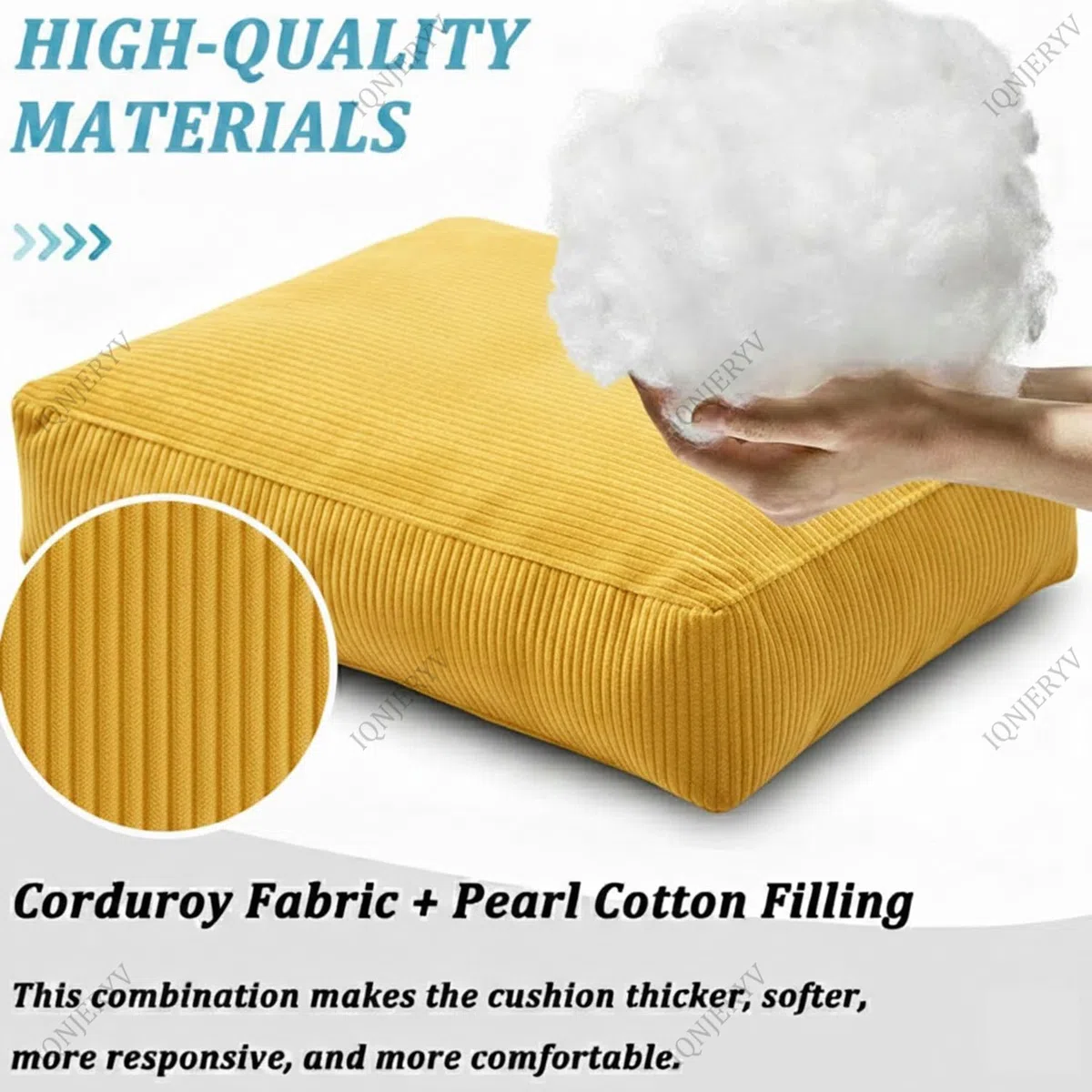 Generico Grande Cuscino da Lettura Testata Letto Velluto a Coste, Schienale Supporto Lombare per Divano Letto Castello, Cuscino Cuneo Sfoderabile Lavabile, Arredo Adulti(Giallo,60x55cm 1pc)
