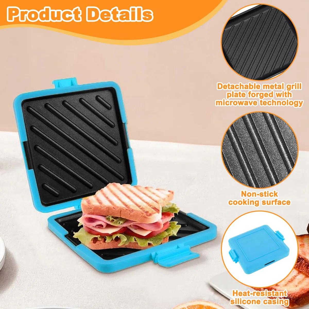 Macchina Toastie Microonde, Tostapane Piastra Toast Silicone Antiaderente Senza Fili, Pentole Toaster Sandwich Tecnologia Heatwave per Ufficio, Dormitorio, Cucinare Deliziosi Panini Croccanti (Blu)