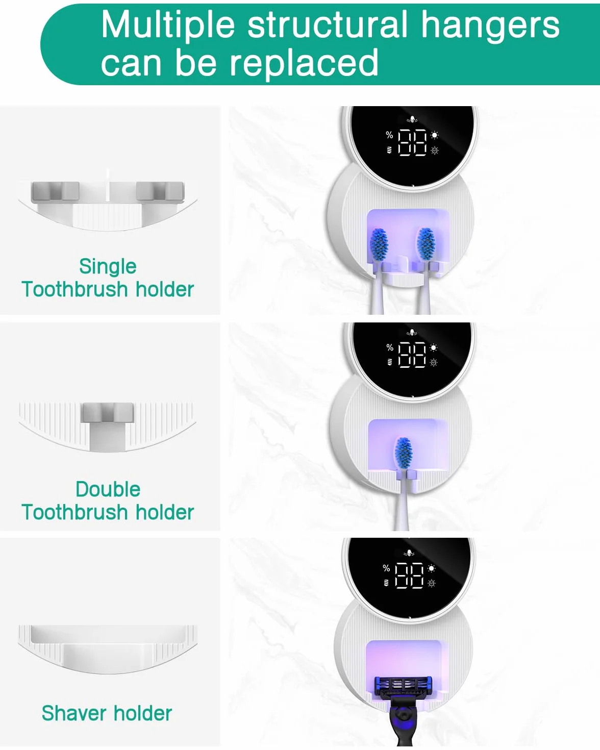 ORIA Disinfettante per Spazzolini da Denti, Porta Spazzolino Portatile per Spazzolini Elettrici e Manuali con Sterilizzazione Temporizzata, Asciugatura, Schermo LED, Ricaricabile per Viaggi, Casa