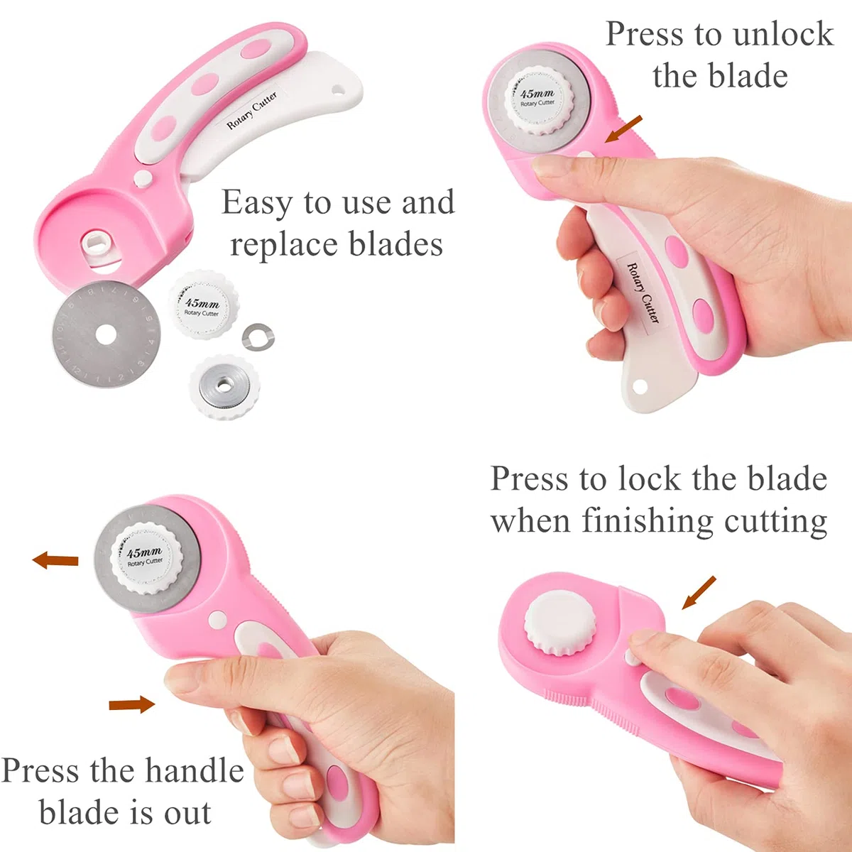 Set di taglierine rotanti – Kit per trapuntatura con taglierino per tessuto da 45 mm, 5 lame rotanti extra, tappetino da taglio autorigenerante A3, righello acrilico e clip da cucito, ideale per