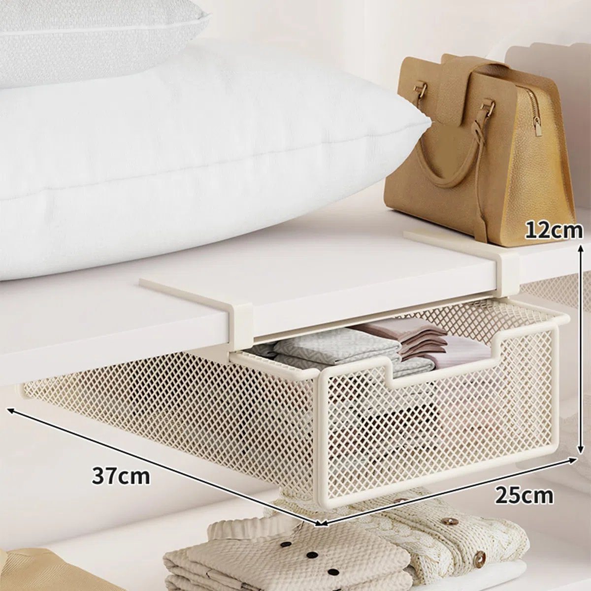 Cestelli Sottomensola, Mensola 37x25x12 Cm, Cesto Portaoggetti Sospensione, Cestino, Cassetto, Organizer per Riporre Oggetti Sottopensile Appende a Superfici Spessore Inferiore a 2,5 Cm