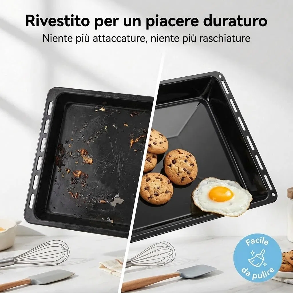 ICQN Teglia da Forno 42,2x37 cm, Profondità 3 cm, Compatibile con AEG, IKEA, Teglia Smaltata per Forno