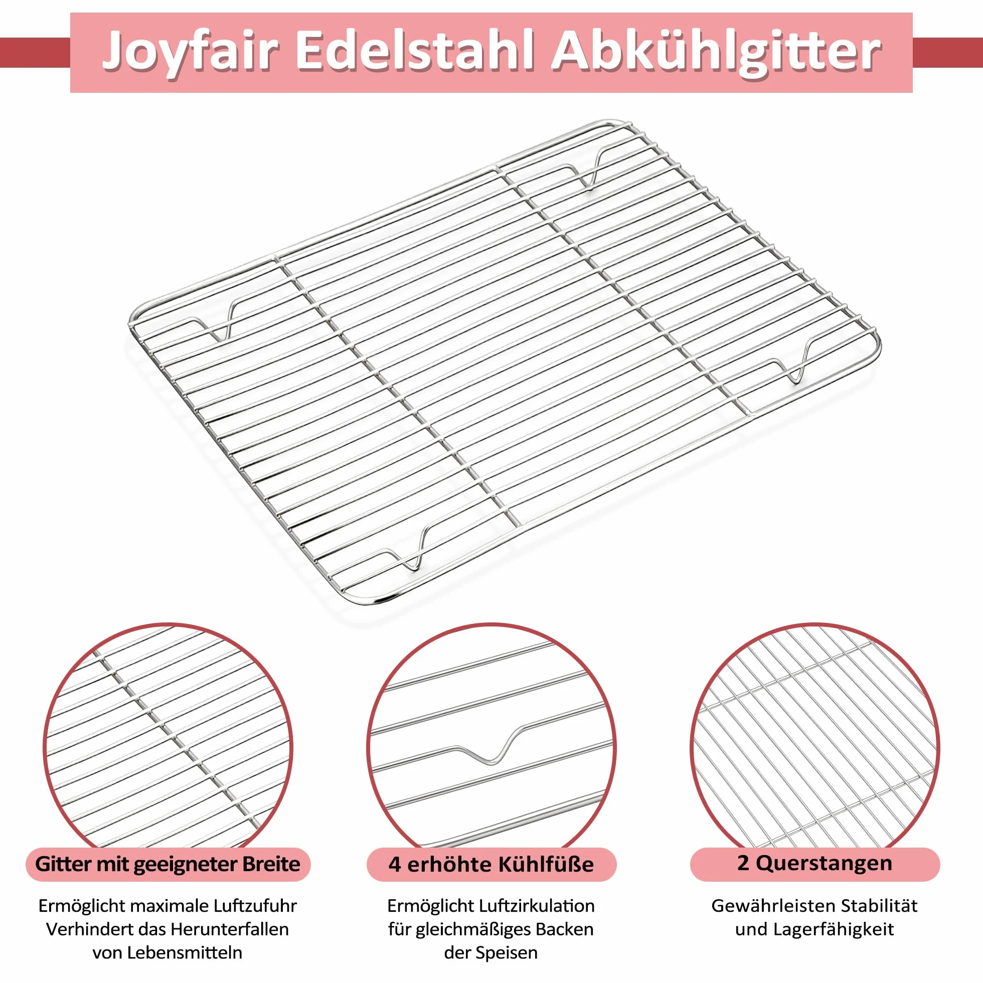 Joyfair - Teglia da forno con griglia di raffreddamento, in acciaio inox, grande teglia da forno e griglia per torte, 40,5 x 30,5 x 2,5 cm, rettangolare e griglia di raffreddamento per