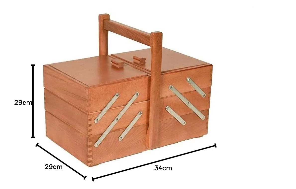 Cestino cucito portalavoro, 3 piani, in legno, scatola porta accessori cucito e sartoria 34 x 22 x 29 cm (Legno scuro (noce))
