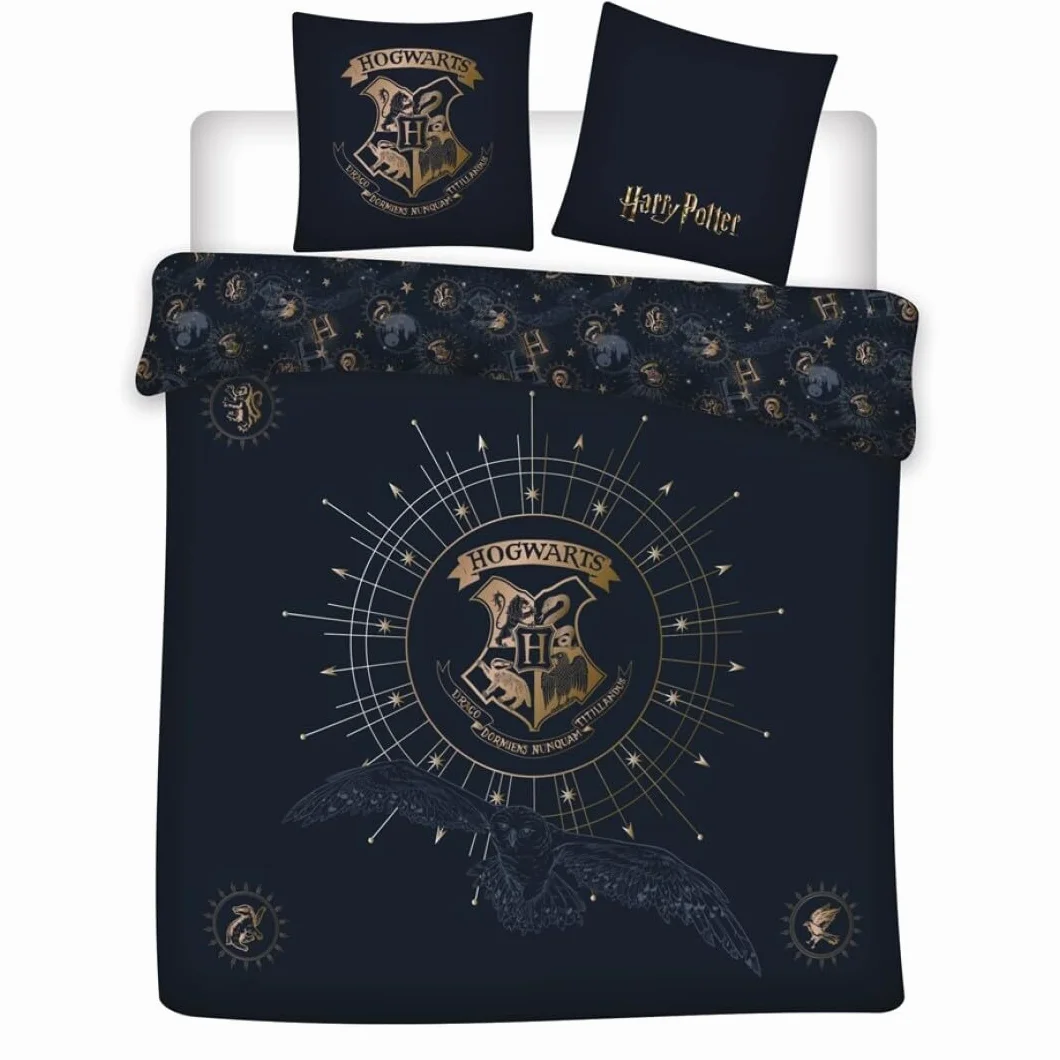 Parure da letto matrimoniale Harry Potter, double-face, copripiumino matrimoniale 240 x 220 cm + 2 federe 65 x 65 cm, in policotone