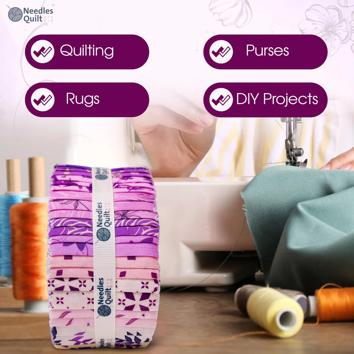Jelly Roll Fabrics for Quilting Clearance 40 Strip 2.5" x 44" | Cotton Strips Bundles – Perfect Quilting Fabric for Sewing, Precut Quilt Projects, and DIY Crafts (Amethyst Garden)