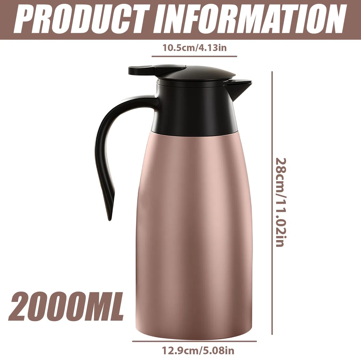 Thermos da 2 l in acciaio inox: thermos a doppia parete con manico e beccuccio, ideale come caffettiera o teiera per acqua calda in ufficio, hotel e ristorante