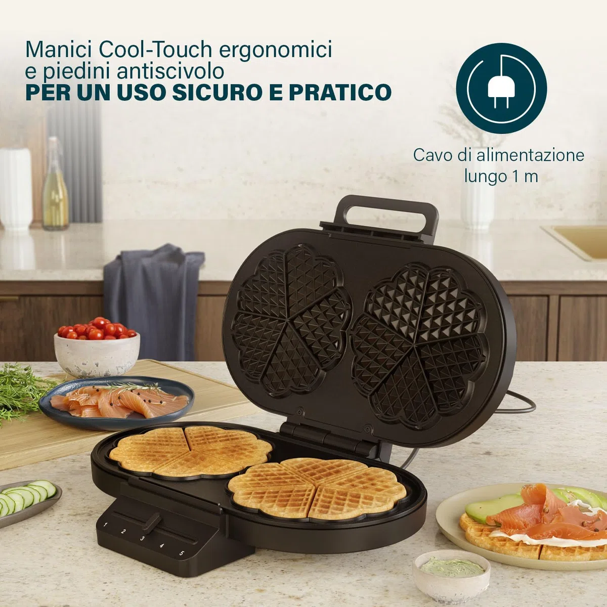 Princess Piastra per Waffle a Cuore, 10 Waffle, 1200W, Termostato Regolabile, Antiaderente, Manici Isolati, Protezione Surriscaldamento, Facile da Pulire, Conservazione Verticale, 132384