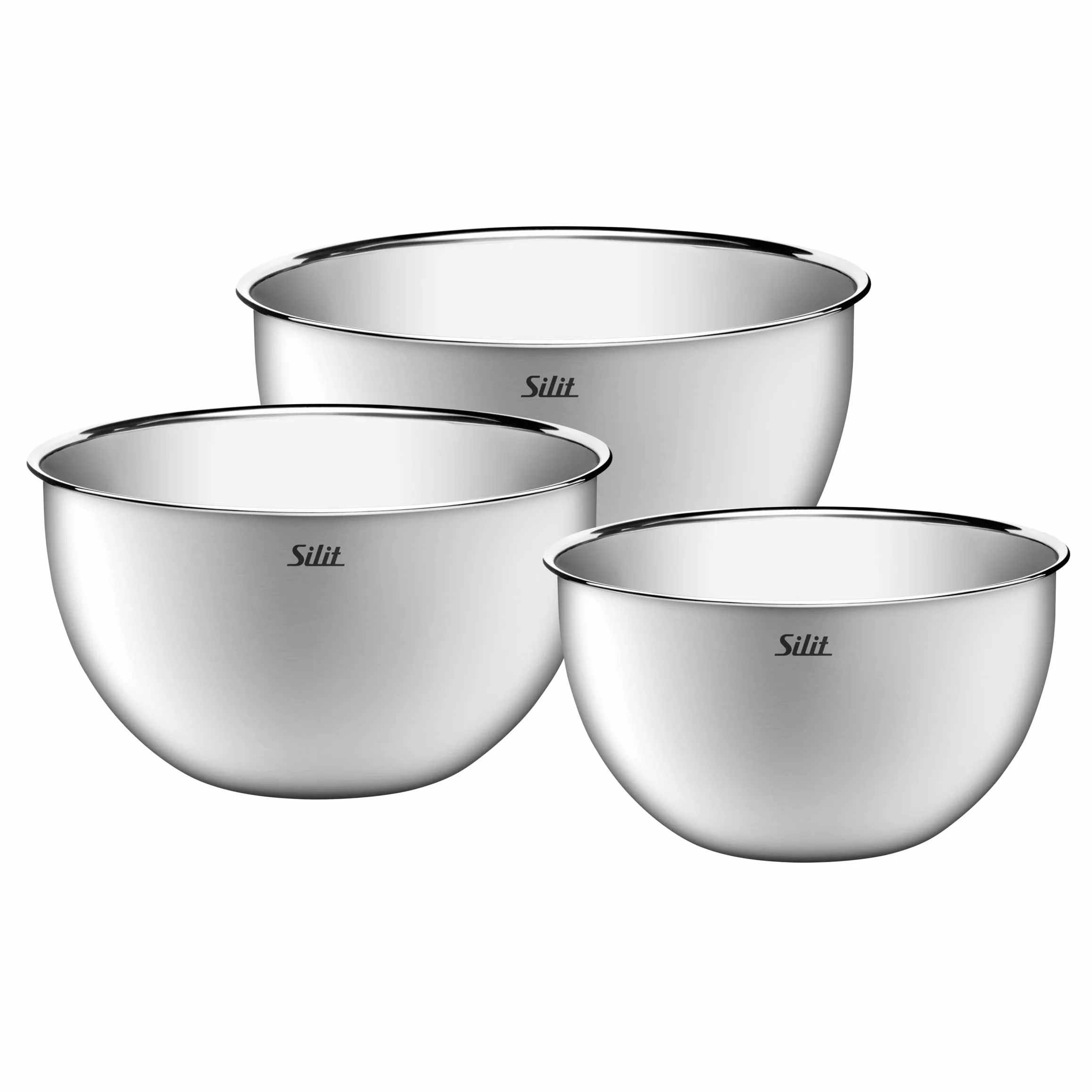Silit Set di 3 ciotole da cucina in acciaio inox, multifunzione, ciotola per insalata, ciotola da servizio, impilabile